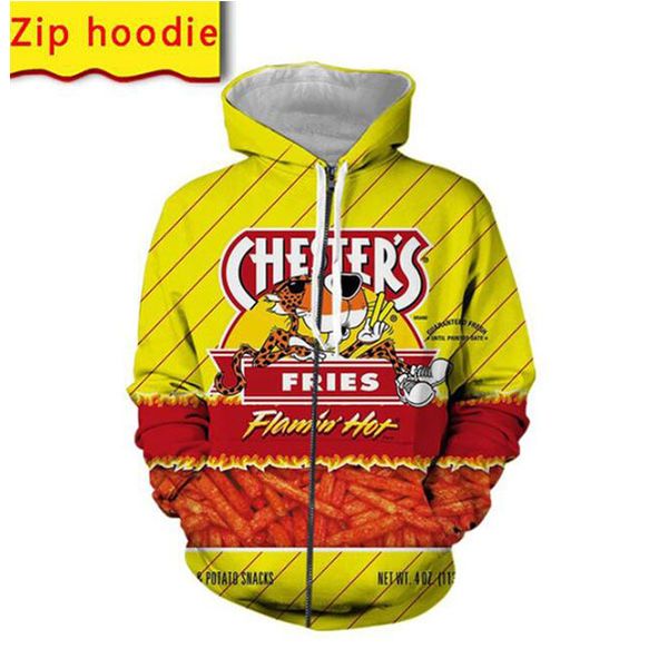 

fashion women/men's 3d print cheetos zipper/zip-up hoodies/hooded sweatshirts hk01