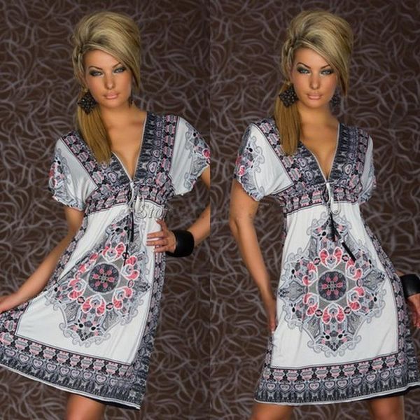 

deep v dashiki dress summer retro sun dresses vintage paisley print hippie bohemian beach dress, Black;gray
