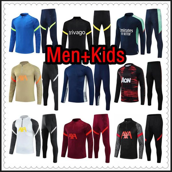 

mens and kids kit soccer tracksuit jersey 2122 football jerseys training pants jacket chandal futbol survetement foot maillot de retro playe, Black