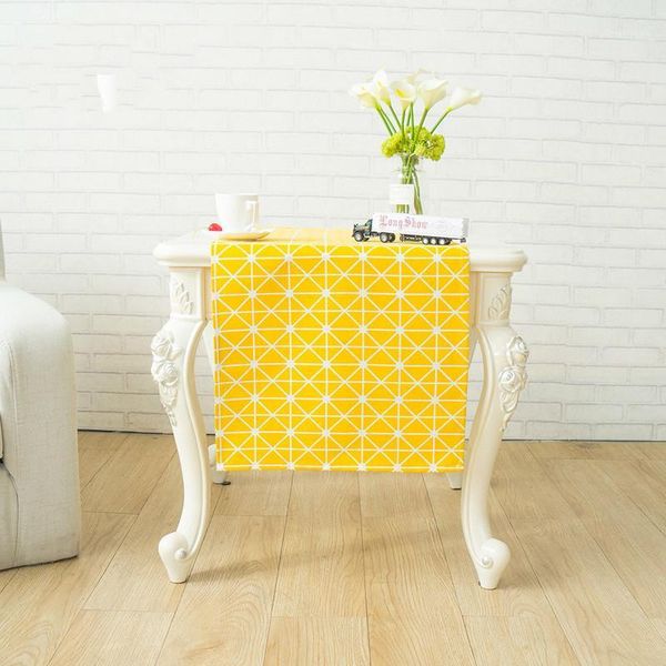 

60x180cm simple yellow plaid print table runner cotton+linen stitched edge table flags for wedding/party/banquet1