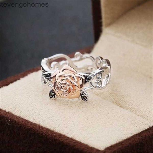 

factory37jegold flower and silver plated rose finger ring for women