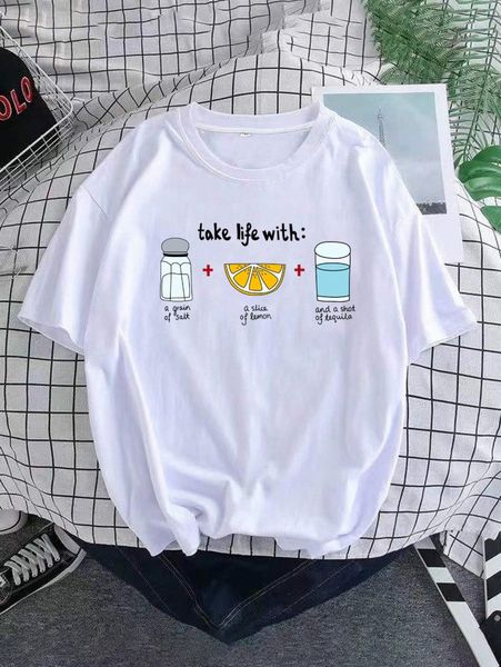 

men slogan & lemon print tee l4th#, White;black