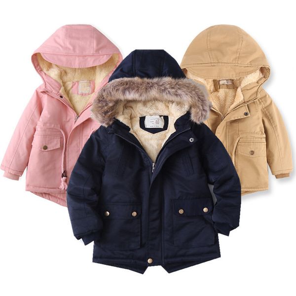 

winter fleece jackets for boys trench children's hooded warm kids boy outerwear windbreaker baby kids jacket for girls coats 201126, Blue;gray