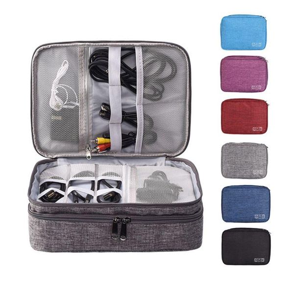 

three-layer travel usb flash drives case organizer bag charger digital storage pouch data earphone cable