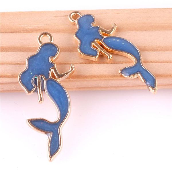 

10 шт. blue mermaid girl 13 * 29 мм сплава эмаль подвески ювелирных изделий, изготовление нефтяных масла подвеска diy fit браслет ожерелье м, Silver