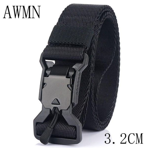 

waist support 3.2cm tactical belt hard abs magnetic buckle soft real nylon small 125cm adjustable straps, Black;gray
