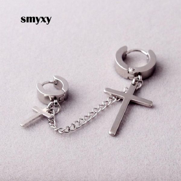 

1 шт punk мужчины / женщины из нержавеющей стали серьги металлической цепью двойной крест кулон уха пряжка серьги новый поп хип-хоп ювелирны, Black;white