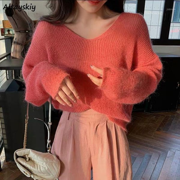 

pullovers women sweaters solid v-neck loose sweet spring autumn plus size casual thin womens elegant new fashion feminina 1, White;black
