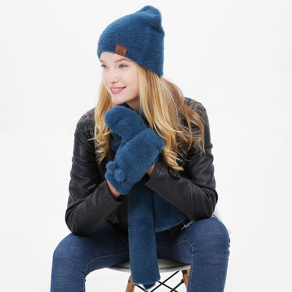 

2021 the new new thermal winter knitting scarf hat gloves of three women's gift parts a63q, Blue;gray