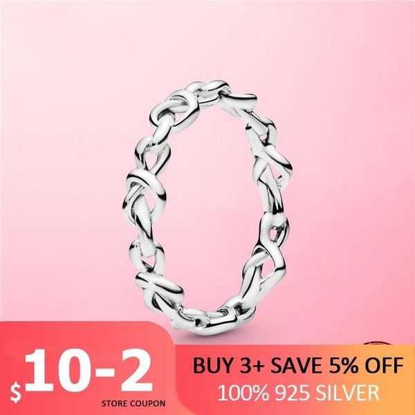 

cluster rings 2021 real 925 sterling silver stackable knotted hearts ring for women fine jewelry wedding engagement gift, Golden;silver