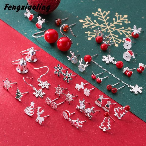 

fengxiaoling 2020 new trend 925 sterling silver christmas earrings freshness beauty cute elk snowflake stud earrings for women, Golden;silver