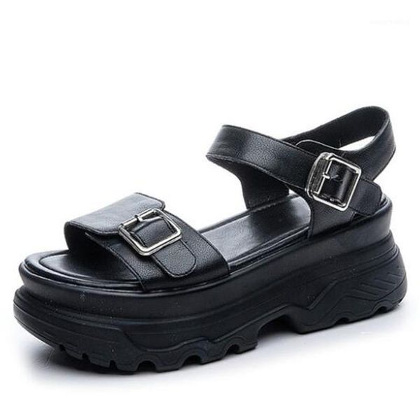

2020 new summer fashion popular women sandals open toe genuine leather sandals comfortable thick bottom high heel1, Black