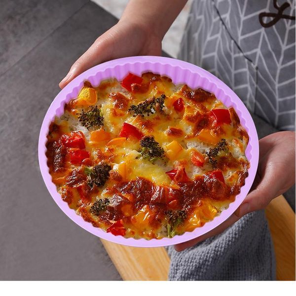 

9inch sile round baking pan wave edge cake mold pizza pie toast tray diy non-stick cake tray kitchen baki qyloei