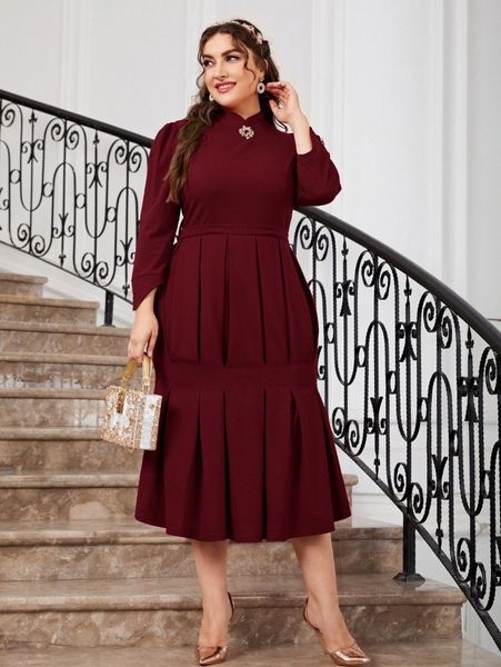 

plus pleated hem decor detail dress c7sy#, Black