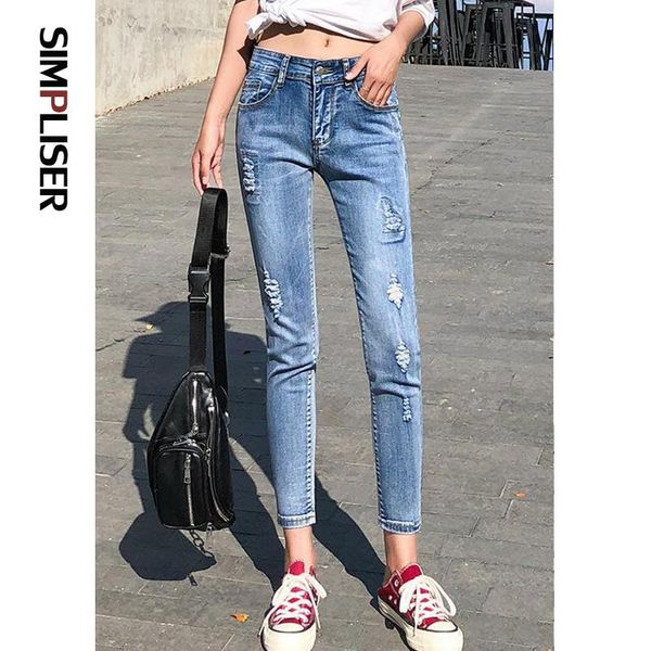 

ripped jeans female slim jeans pencil pants 2020 new ladies high stretch leggings skinny ankle length trousers plus size 32, Blue