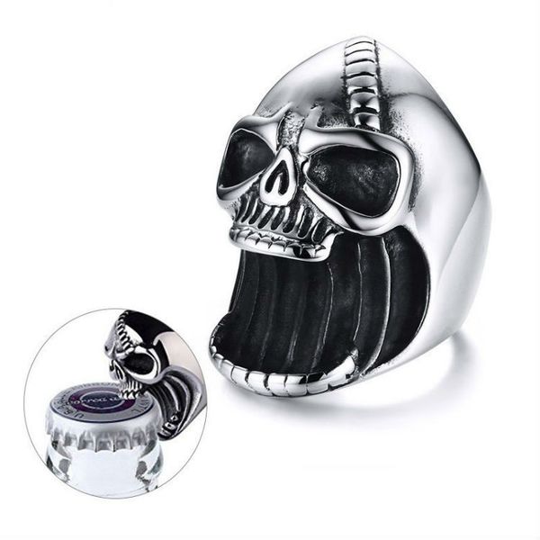 

punk bottle opener ring men hip hop skull head rings cool fashion gothic jewelry male vintage accessories, Golden;silver