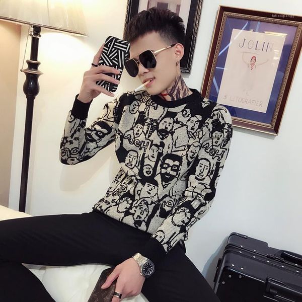 

sweater men's winter slim fashion casual knitted bottoming shirt1, White;black