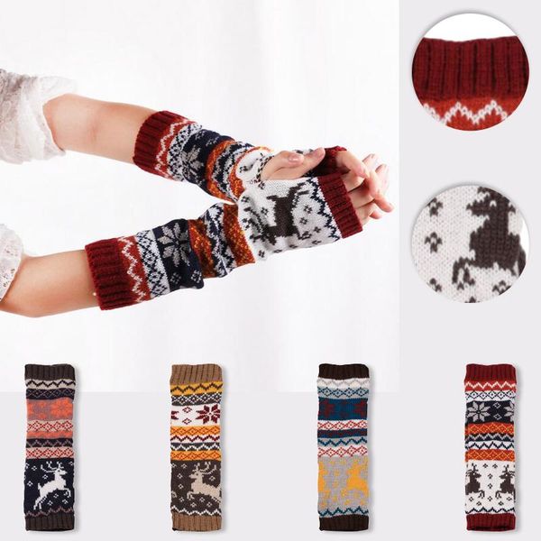 

five fingers gloves female christmas 2021 women girl knitted arm fingerless keep warm winter soft mitten mittens women, Blue;gray