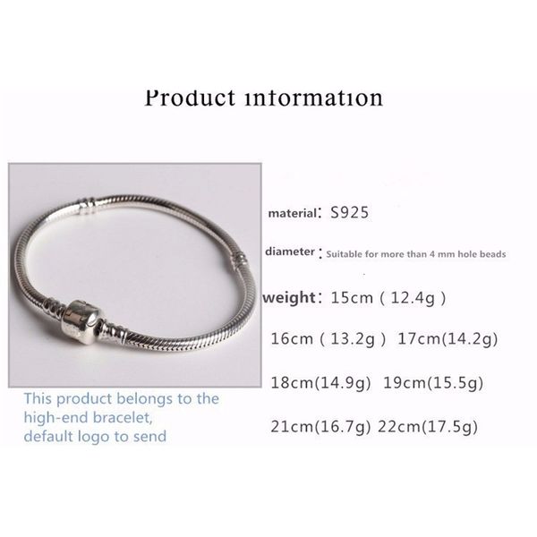 

925 silver sterling popular snake chain 100% basic bracelet with charms beads diy jewelry for women gift t200323z36q