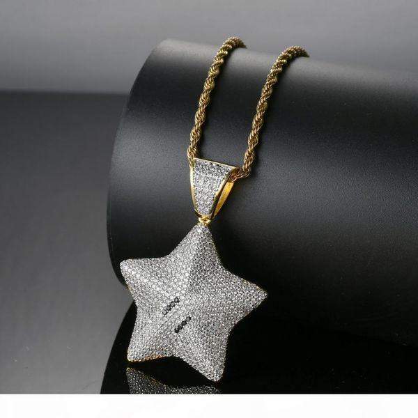 Bling Bling Hip Hop Pentagramm Anhänger Kupfer Micro Pave mit CZ Steinen Halskette Schmuck für Männer und Frauen CN014