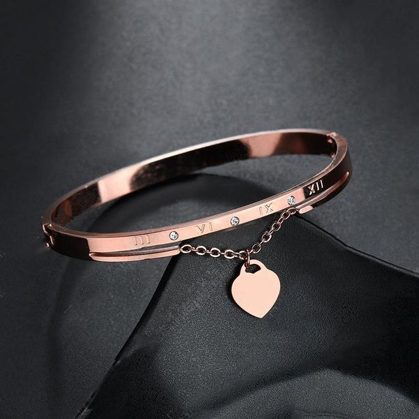 

luxury rose gold stainless steel bracelets bangles female heart wedding love brand charm bracelet for women famous jewelry, Black