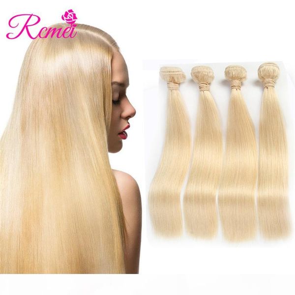 

rcmei malaysian straight remy human hair weft 4 pcs #613 long blonde human hair weave hair bundles 10-30 inch true to length, Black