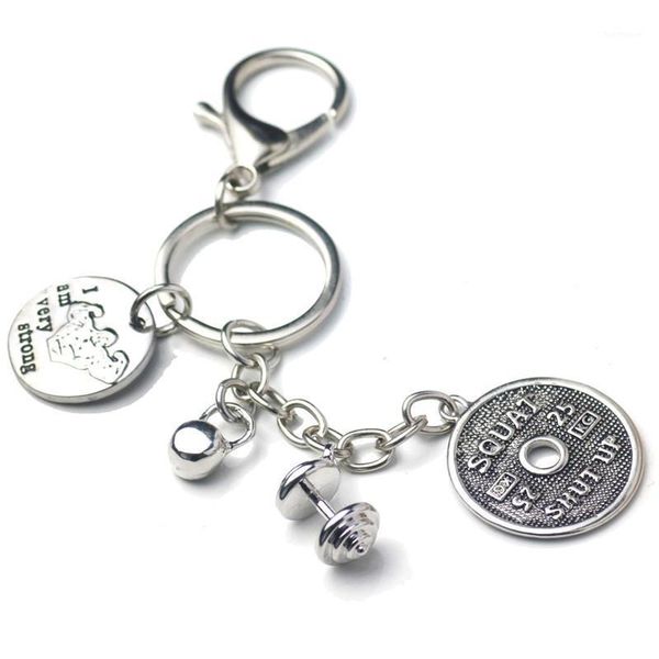 

kettlebell weight plate dumbbell keychain crossfit bodybuilding i am very strong charms key chains men sports gym jewelry1, Silver