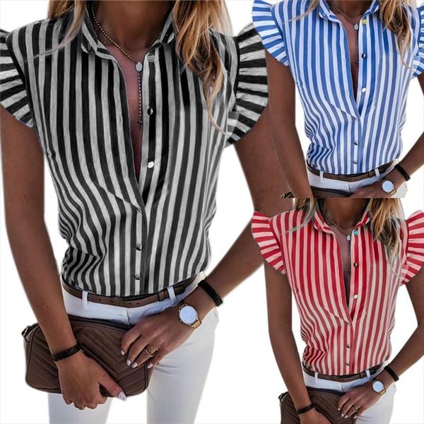 

2020 новые летние женщины блузка плюс размер полосатый v шеша короткая рукава рабочие рубашки женщины офис офис полосатая блузка для бизнеса, White