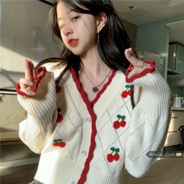 

women's knits & tees sweet style v-neck knitted sweaters clothing autumn winter long sleeve casual loose ladies fashion cardigans, White