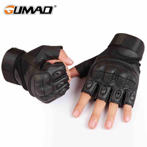 

pu кожаная военная тактическая перчатка для перчатки без пальцев, пешеходное восхождение на велосипедную езда на воздушном кофт, Black