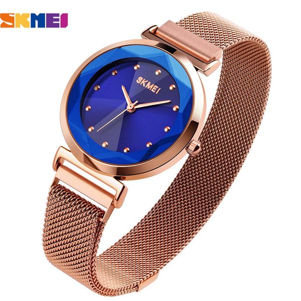 

fashion 3d vision dial luxury women watches skmei brand ultra thin mesh belt quartz watch elegant simple analog clock relogio, Slivery;brown