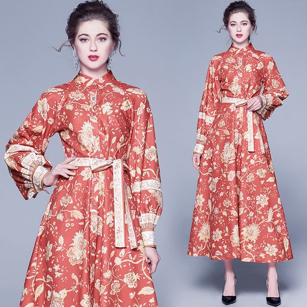 

women runway designer dressed maxi vintage clothes long sleeve flower fashionable fall thin casual party dress swing to woman 0gxp, Black;gray