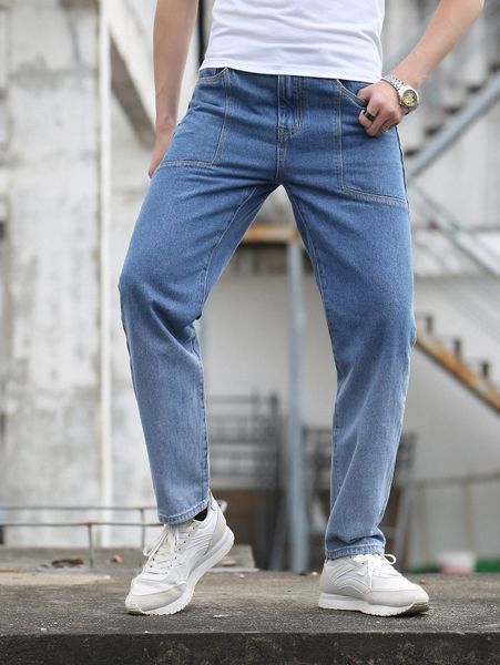 

men slant pocket tapered jeans x1oq#, Blue
