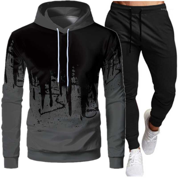

2020 autumn casual sportswear men's 2-piece hooded sweatshirt spring men's pullover hoodie pants set combination1, Gray
