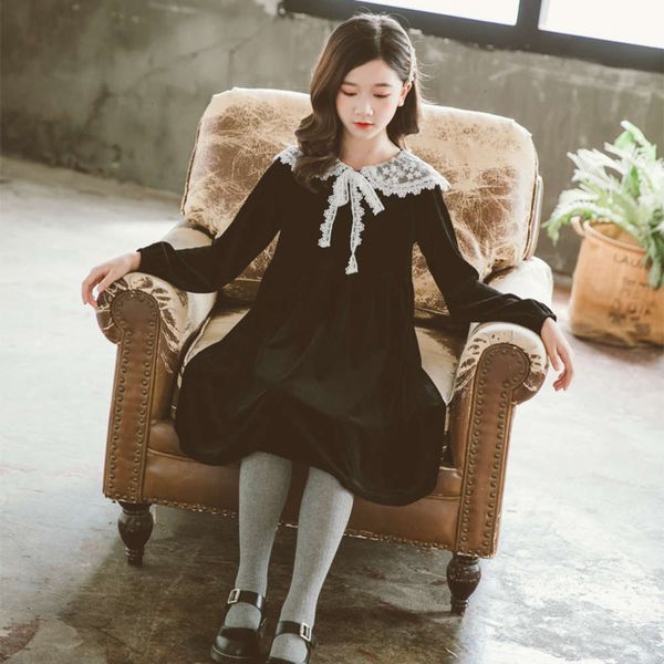 

skirt autumn winter 2020 black girls' korean veet slim long sve simple lace shawl princs drs, Red;yellow