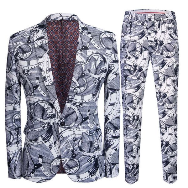 

suit fashion new clock men's printed korean version slim groom dress man host singer night club, White;black