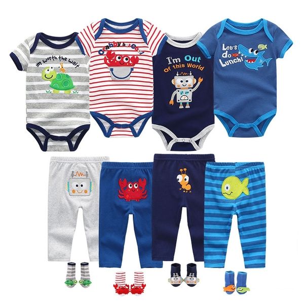 

summer toddler baby boys&girls bodysuits sets short sleeve o-neck clothing 6-12m baby jumpsuit ropa bebe baby clothes y200323, White