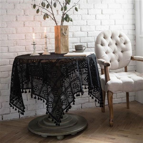

table cloth modern retro black beige hand crochet pendant tassel big placemat home minimalist style christmas wedding tapete