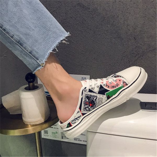 

2021 wholesale non-brand summer canvas half slippers men's version of the trend of a pedal lazy shoes breathable baotou men's shoe, Black