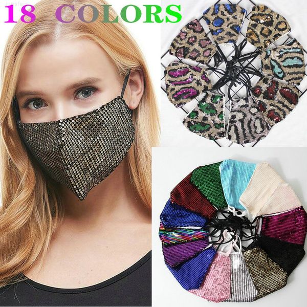 

mask salon lady leopard fashion print face blingbling sequin paillette designer luxury washable reusable woman protective adjustable