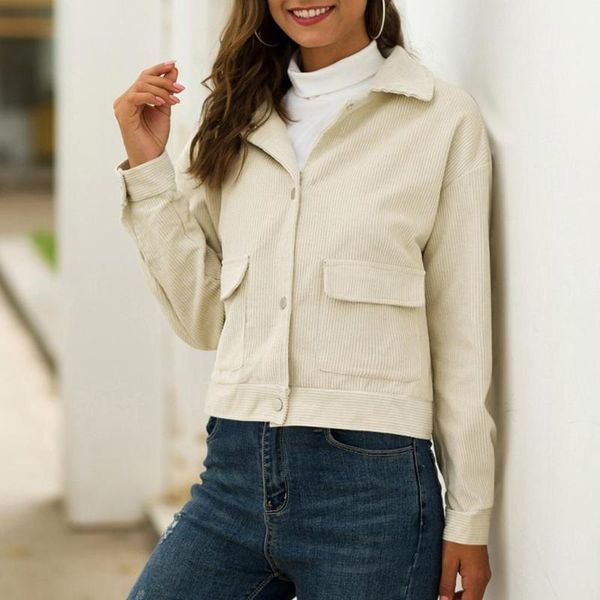

womens corduroy short basic jacket for autumn winter warm casual pocket coat button down tunic outerwear 2020 h11, Black;brown