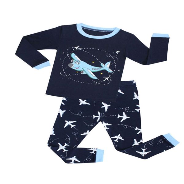 

airplane children's cartoon printed pajamas suit spring and summer boys' pure cotton home girls' air conditioning cloth, Blue;red