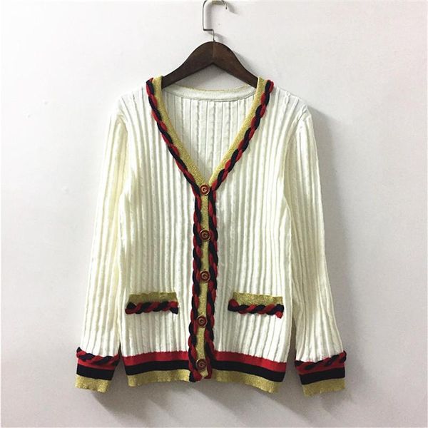 

2019 autumn women sweaters long sleeve knitted button striped twisted sweaters jumpers preppy v neck retro jumpers cardigan1, White;black