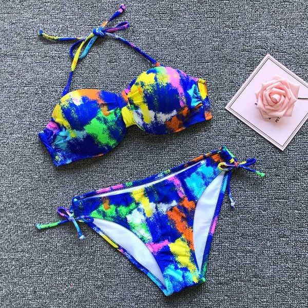 

swimwear women bikini push up swimsuit print bandeau bikini set plus size bathing suit female beach wear brazilian biquini1, White;black