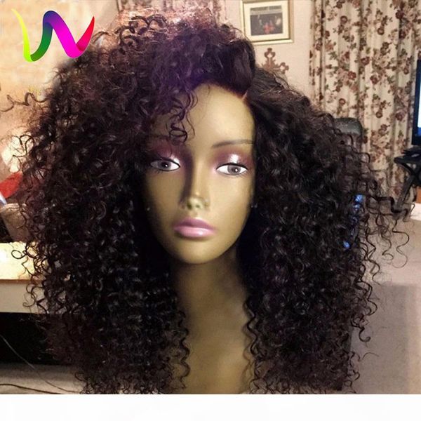 

180density full side part afro black wig kinky curly synthetic lace front wig with baby hair heat resistant hair for african american wig