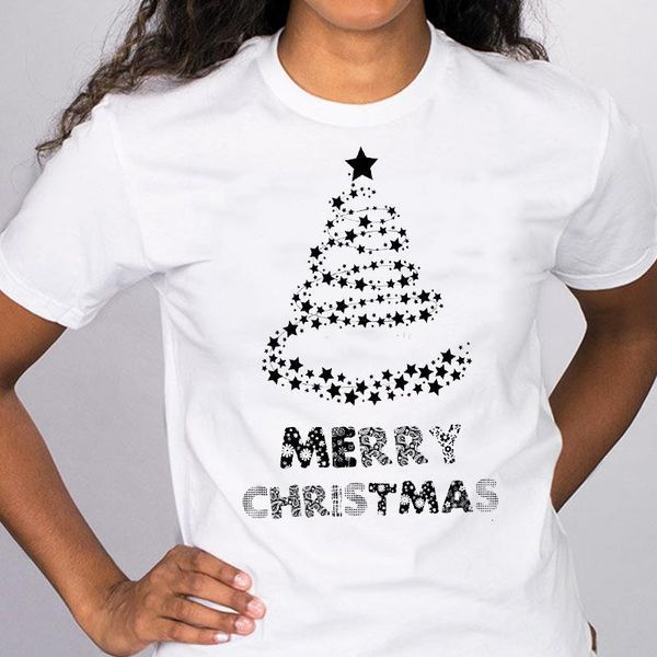 

women graphic star tree holiday 90s new year merry christmas clothes print lady tees clothing female t shirt t-shirt, White