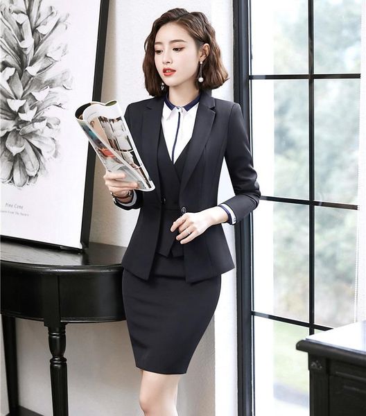 

formal black blazers women business suits 3 piece waistcoat, skirt and jacket sets office ladies work wear suits1, White;black