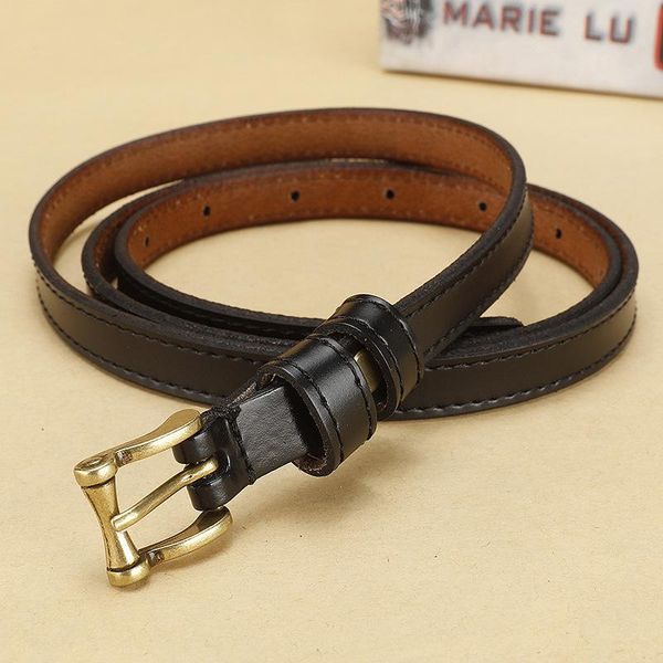 

new lady cowhide narrow belt female skirt knotted slender waist with female fashion black belt, Black;brown