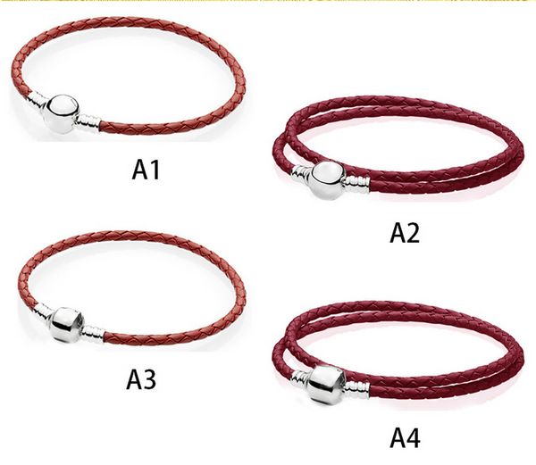 0a1g Bracciale rigido di design Bracciale in argento 925 con ciondolo adatto per Pandora Classico rosso in pelle Moda Temperamento Bracciali con diapositiva Perline Ciondoli in stile europeo B