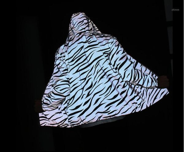 

zebra pattern reflective jacket for men hip hop streetwear jackets1, Black;brown